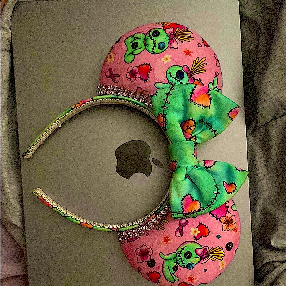 Pink and Green Minnie Mouse Headband (Stitch Themed)